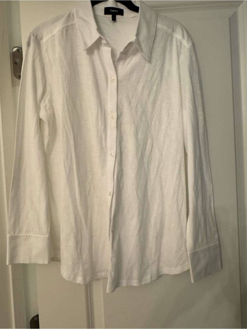 Theory Women’s White Cotton SlubButton-Down Shirt